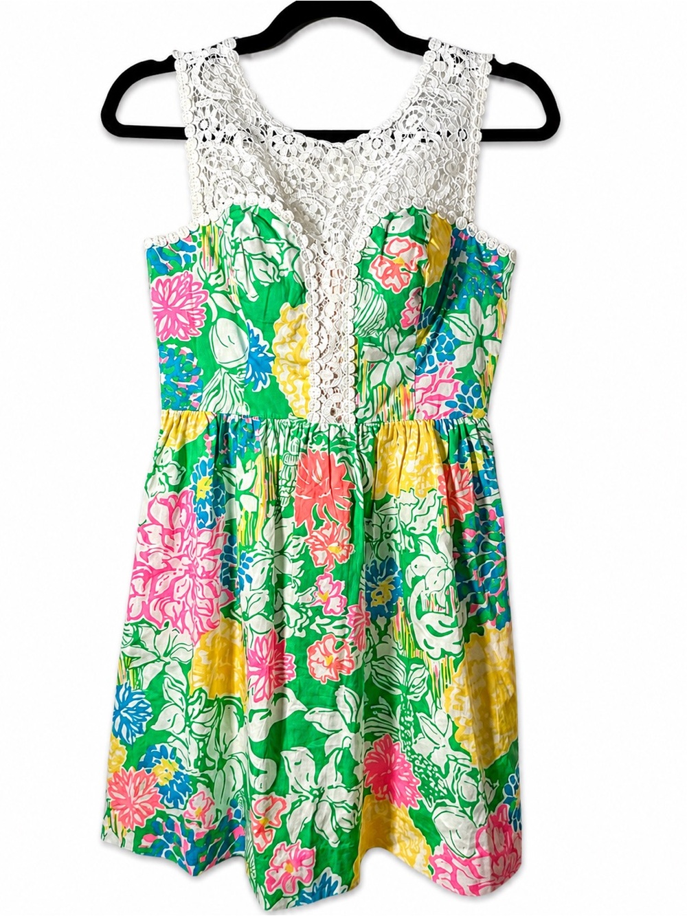 Lilly Pulitzer Green Floral Lace-Trim Sundress